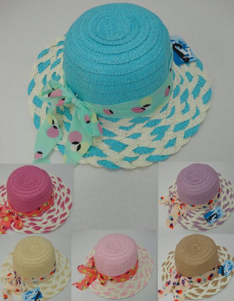Girl's Summer HAT [Braided Brim with Polka Dot Bow]